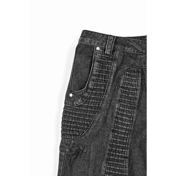 Textured Panel Distressed Flared Denim